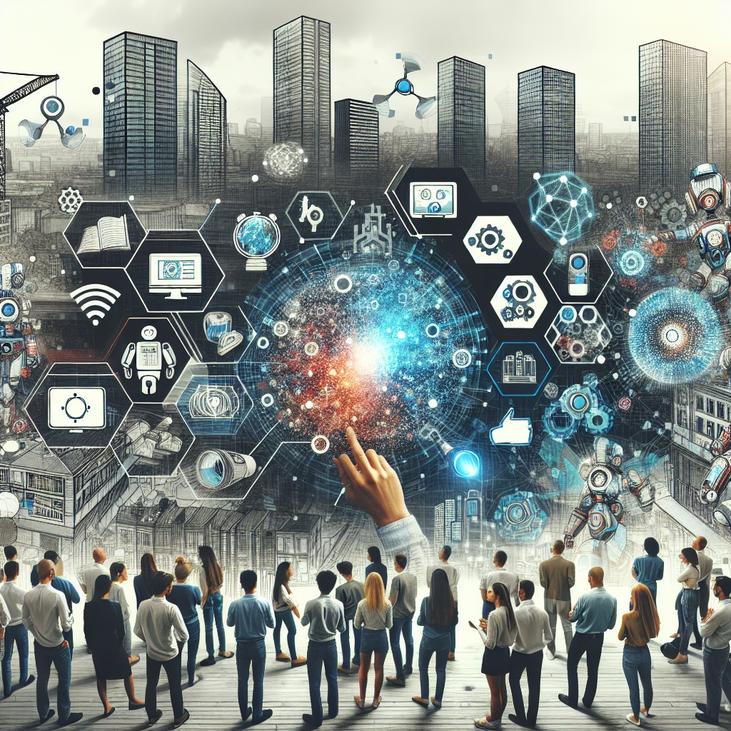 Illustration d'une scène dynamique de transformation digitale en Belgique en 2024, montrant l'intégration technologique et l'innovation.