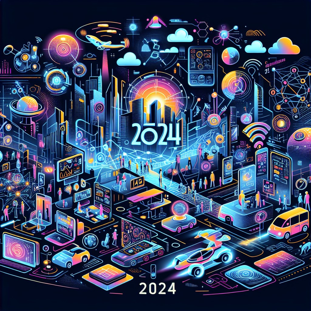 Une illustration représentant l'ère du digital en 2024 avec des éléments de technologie moderne.