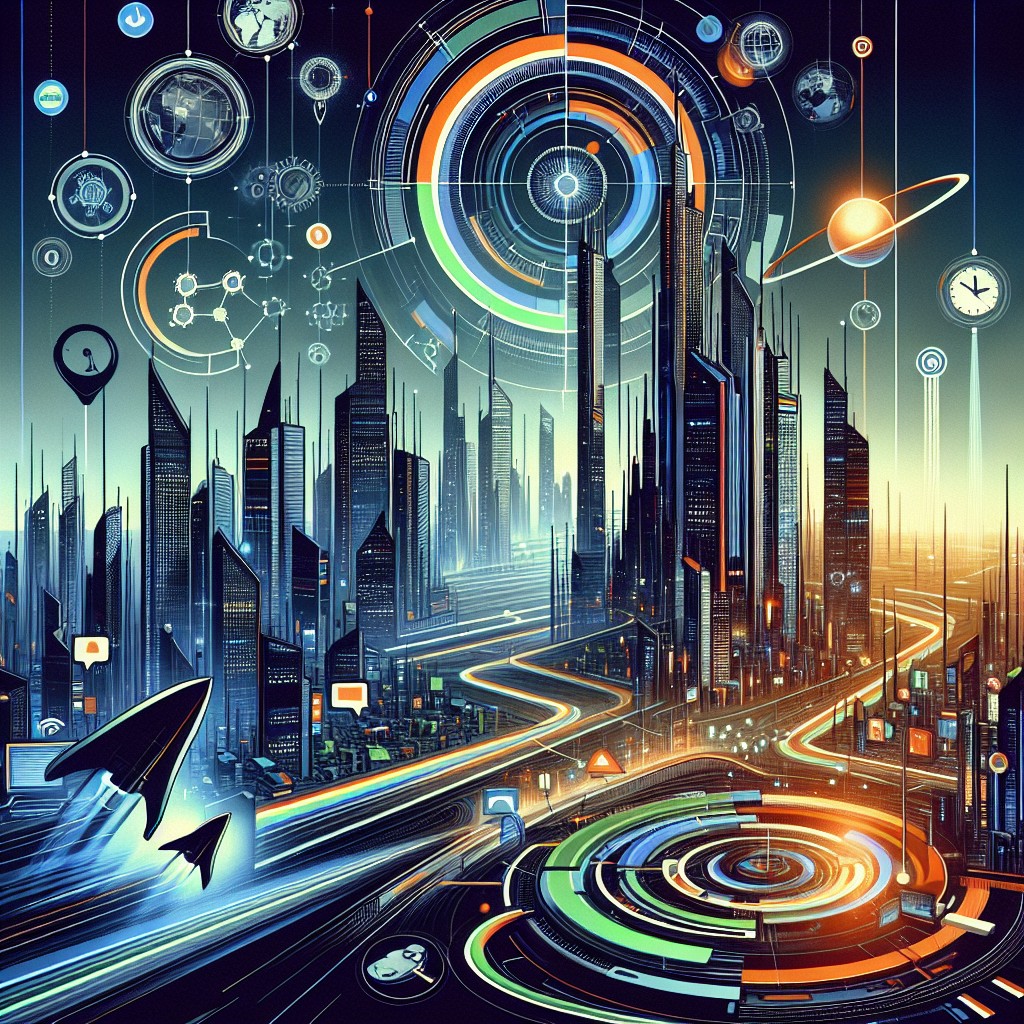 Illustration d'une révolution du SEO en 2024 avec des éléments technologiques modernes