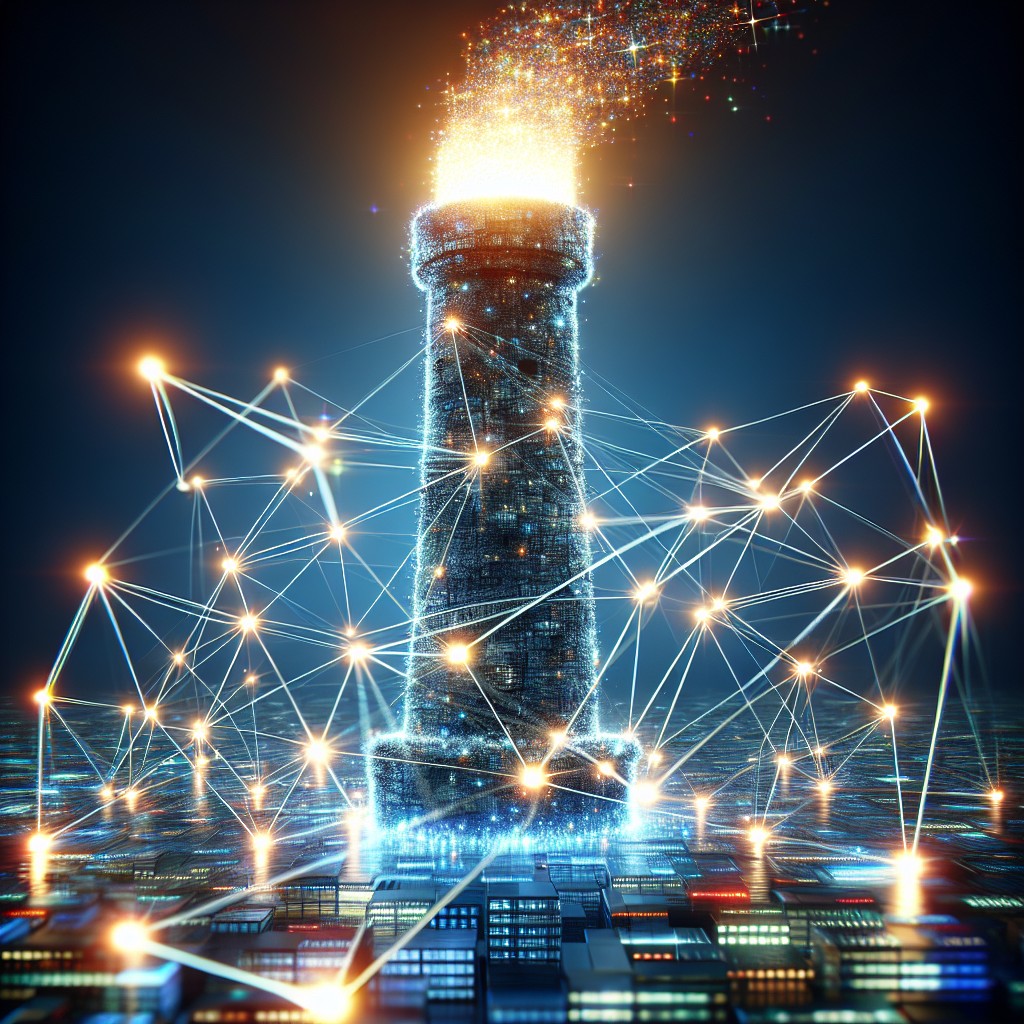 Une cheminée de lumières représentant des réseaux de liens entre différents sites web illustrant le concept de backlinks pour le SEO.