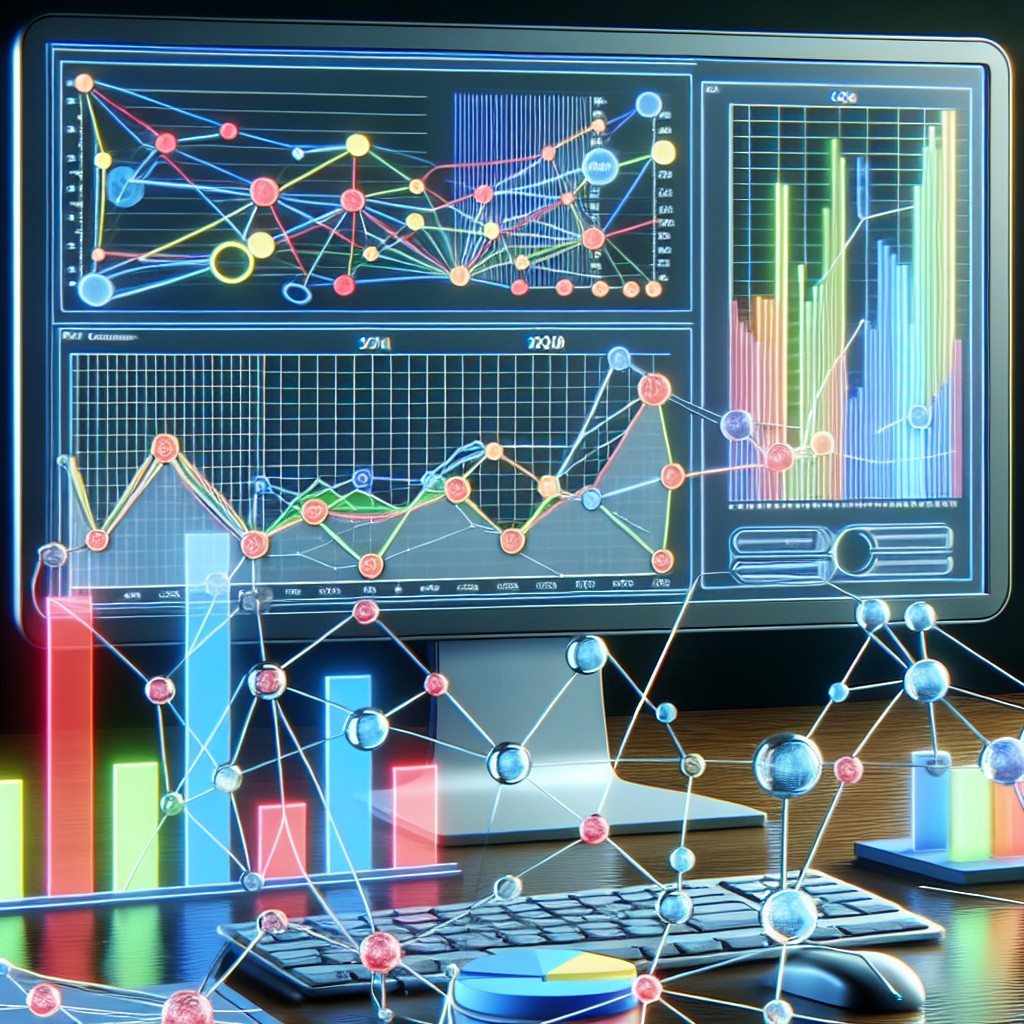 Écran d'ordinateur avec des graphes de SEO et des réseaux de liens