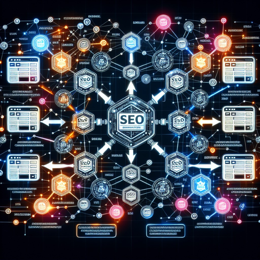 Illustration d'un réseau de backlinks connectant différents sites web et renforçant leur SEO en 2024