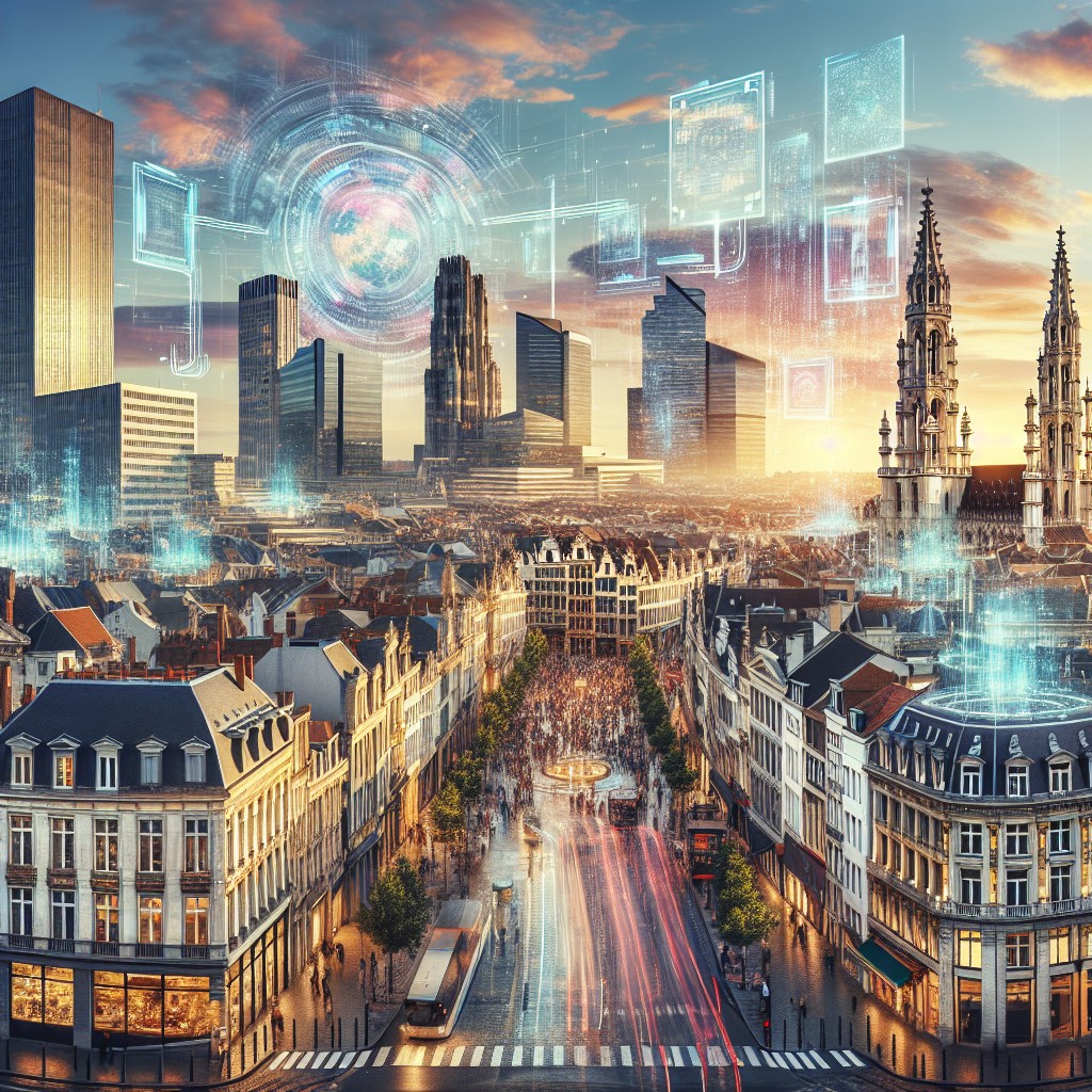 Vue panoramique de Bruxelles illustrant l'intégration de la technologie dans le paysage urbain.