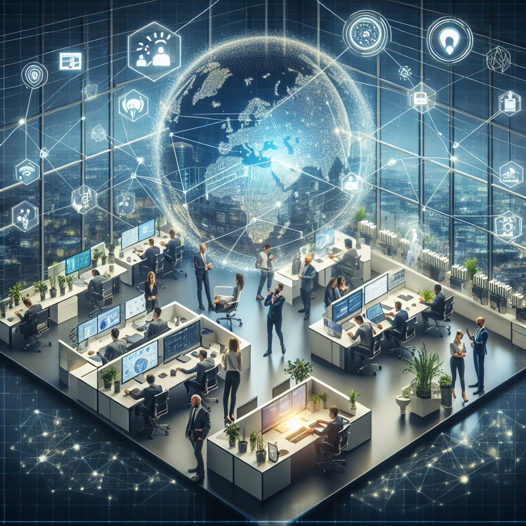 Image illustrant la transformation digitale des entreprises en Wallonie avec des éléments technologiques modernes.