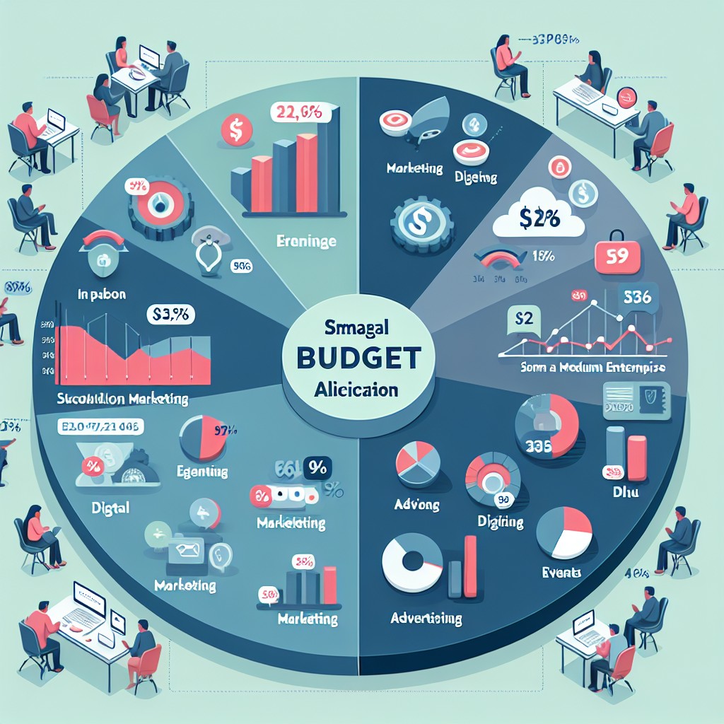 Graphique illustrant la répartition optimale du budget marketing pour une PME en 2024, incluant des segments pour le marketing digital, les événements et la publicité.