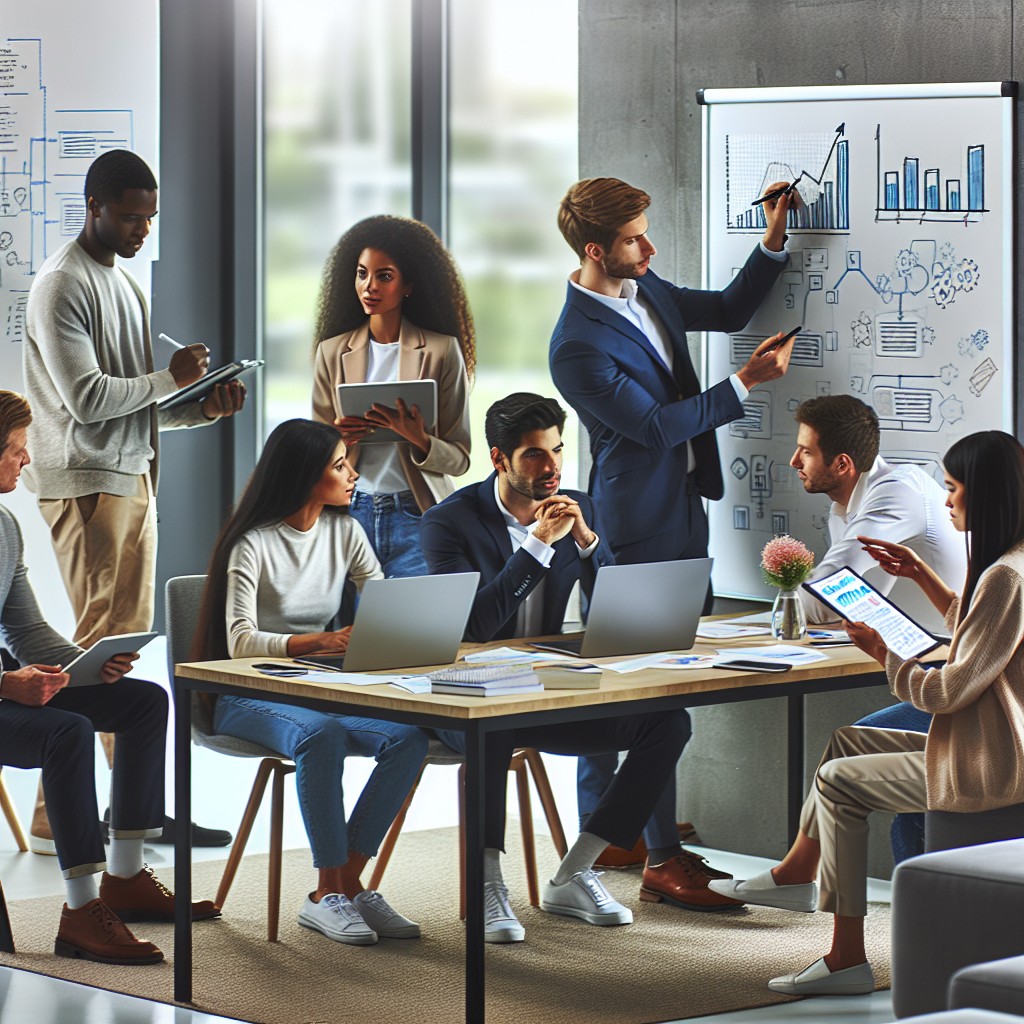 Une équipe de professionnels travaillant ensemble sur des solutions numériques pour différentes entreprises.