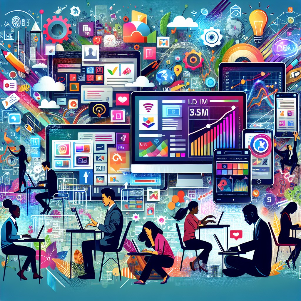 Image de couverture illustrant la présence en ligne dynamique d'une entreprise moderne.