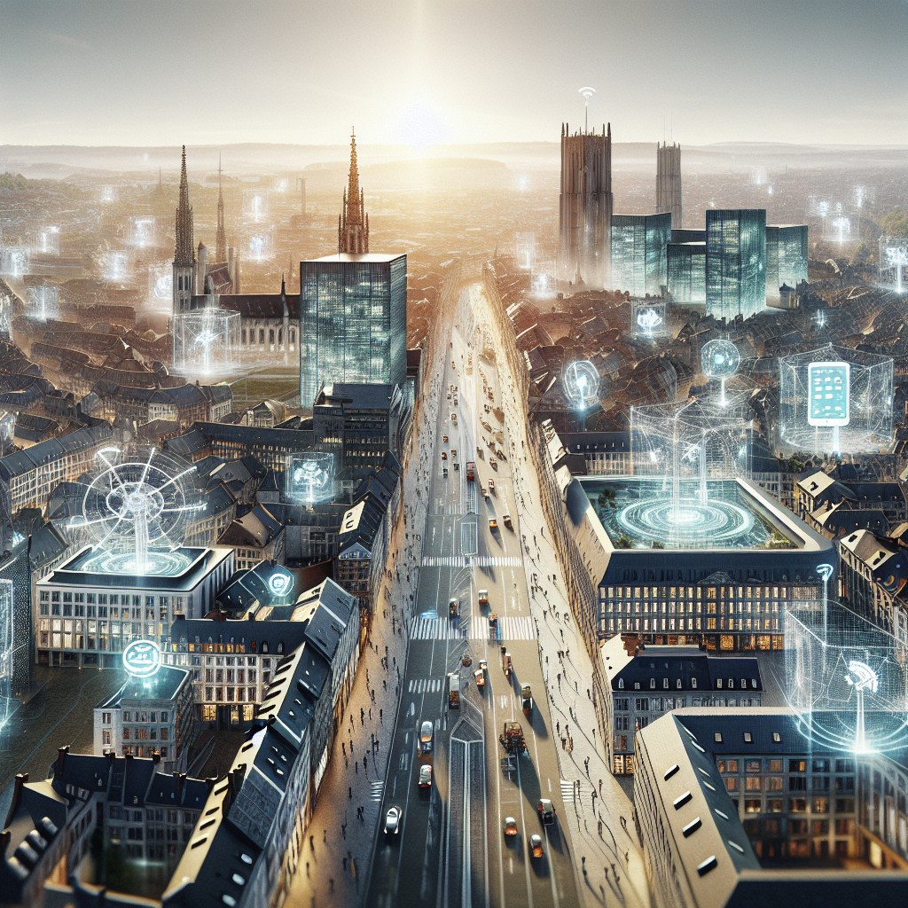 Vue aérienne de Namur, illustrant la digitalisation et la modernité en Wallonie.
