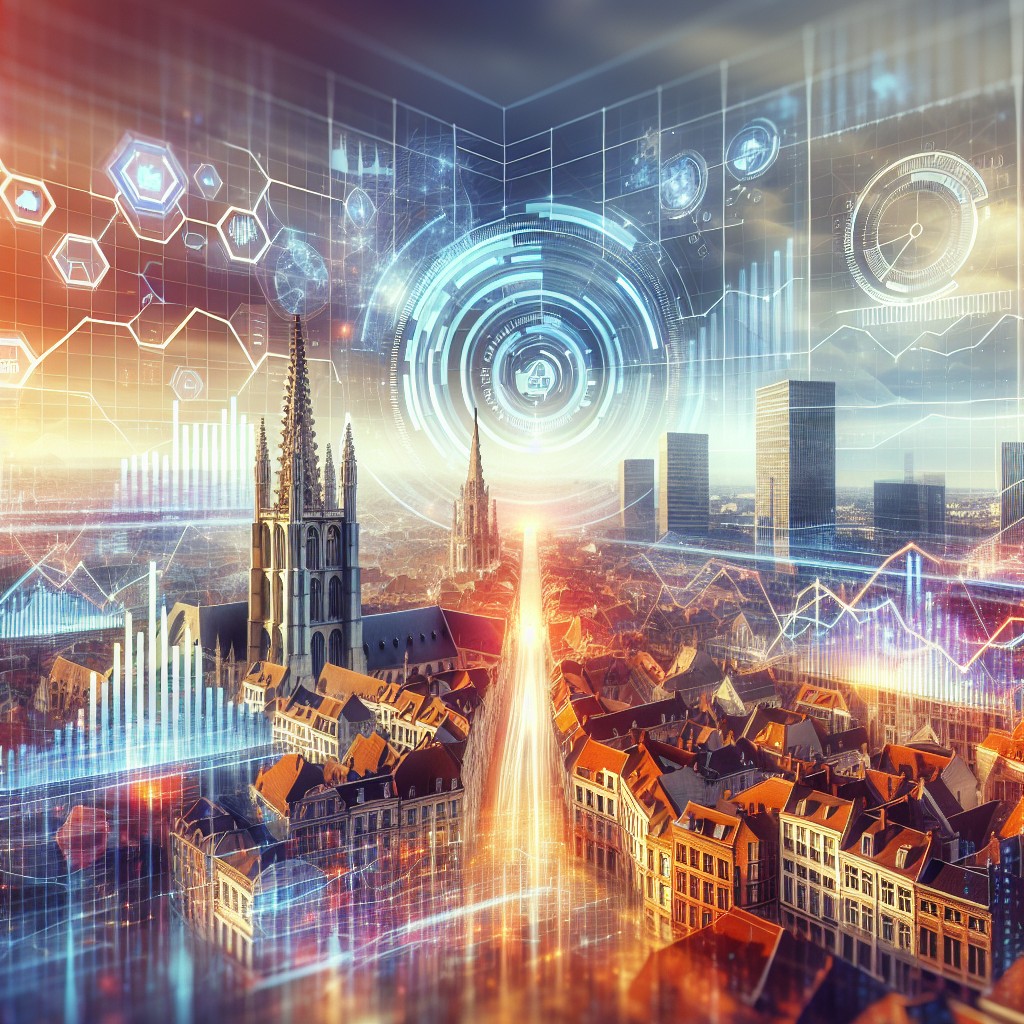Image illustrant l'innovation technologique dans le CRM en Belgique, avec des graphiques de données et des interactions client modernes.