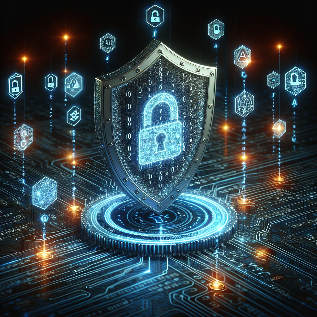 Image conceptuelle illustrant la cybersécurité avec un bouclier numérique protégeant des chaînes de données.