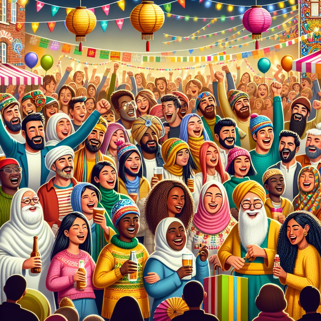 Image festive illustrant le Festival de Novembre 2024 en Wallonie avec foule joyeuse et décorations colorées.