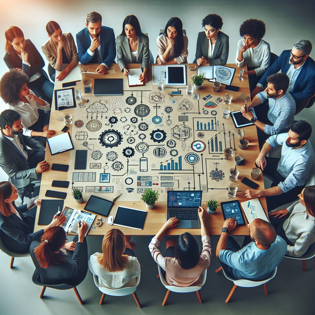 Image de couverture: Collaborateurs d'Innovaplus en réunion de travail, échanges créatifs autour de la digitalisation des entreprises