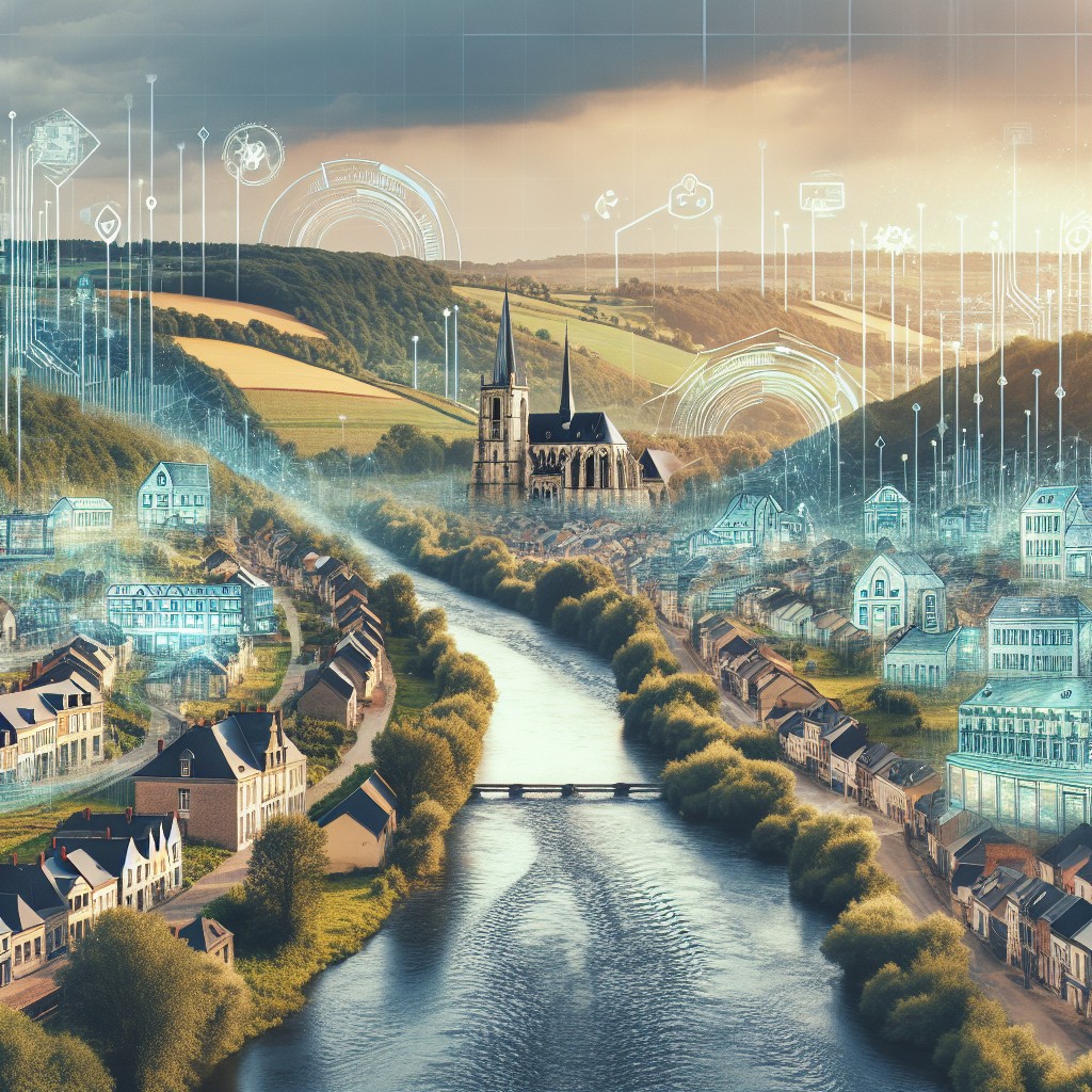 Vue de la région de Wallonie avec des illustrations numériques représentant l'essor des agences digitales.