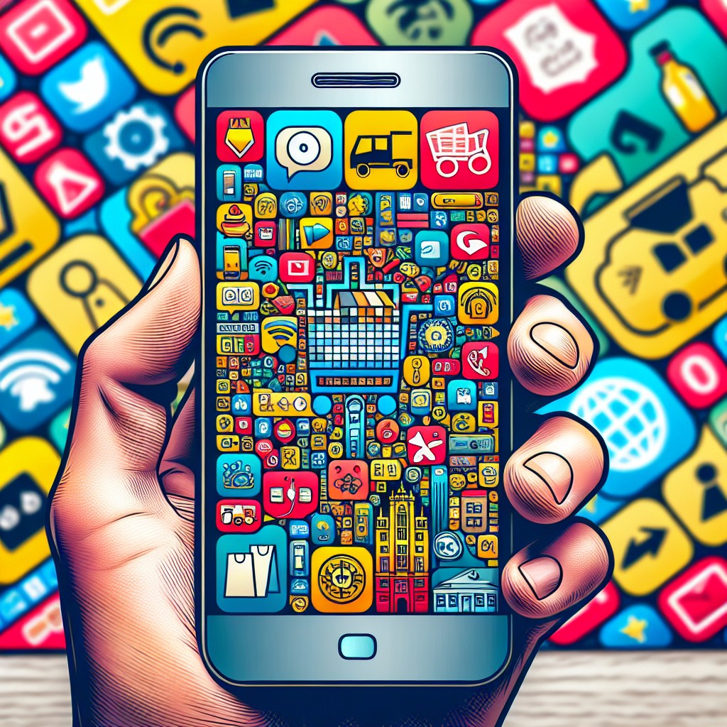 Alt text: Une mosaïque illustrant diverses applications mobiles populaires en Belgique sur un smartphone.