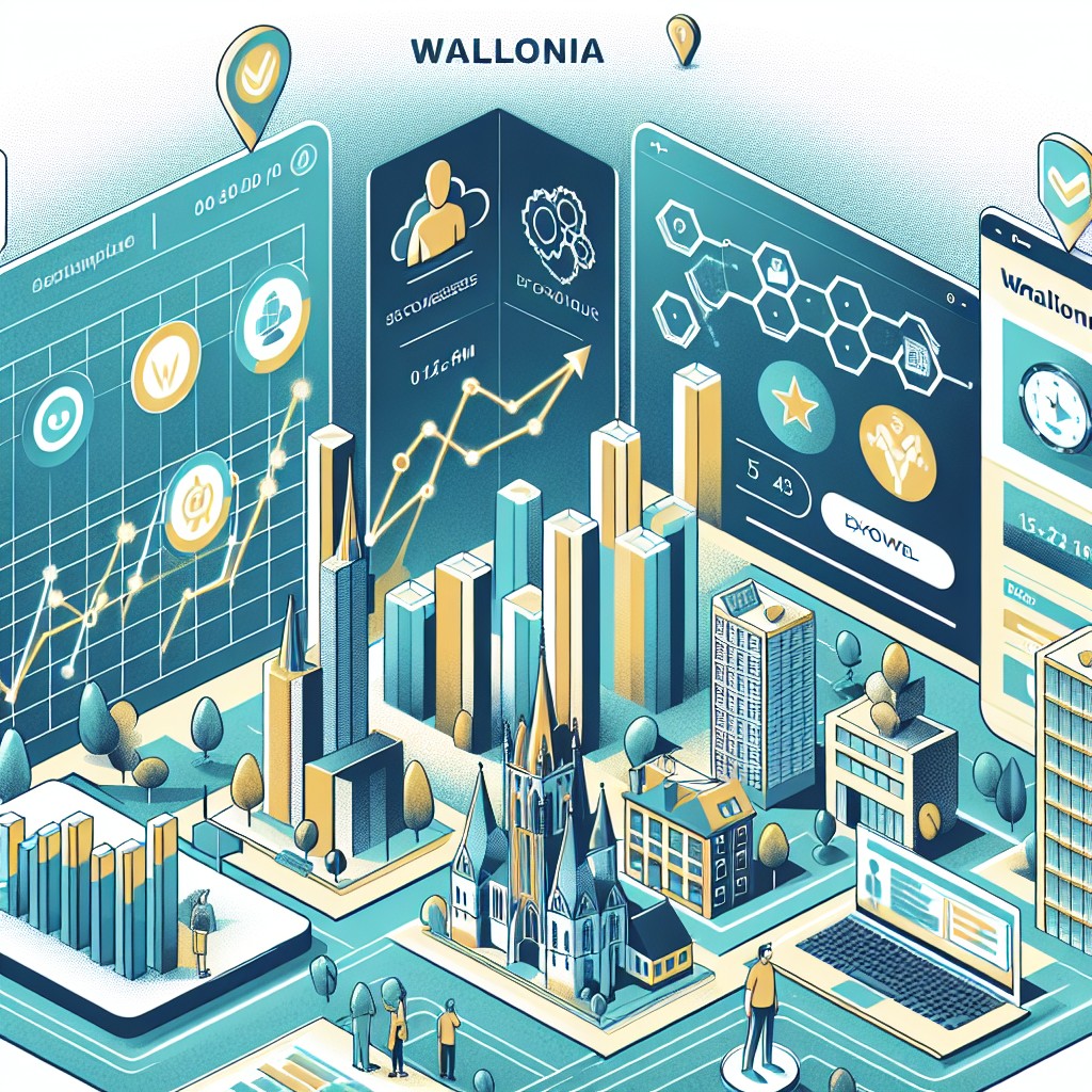 Image représentant la réussite digitale des entreprises en Wallonie avec des graphiques et des exemples de sites web.