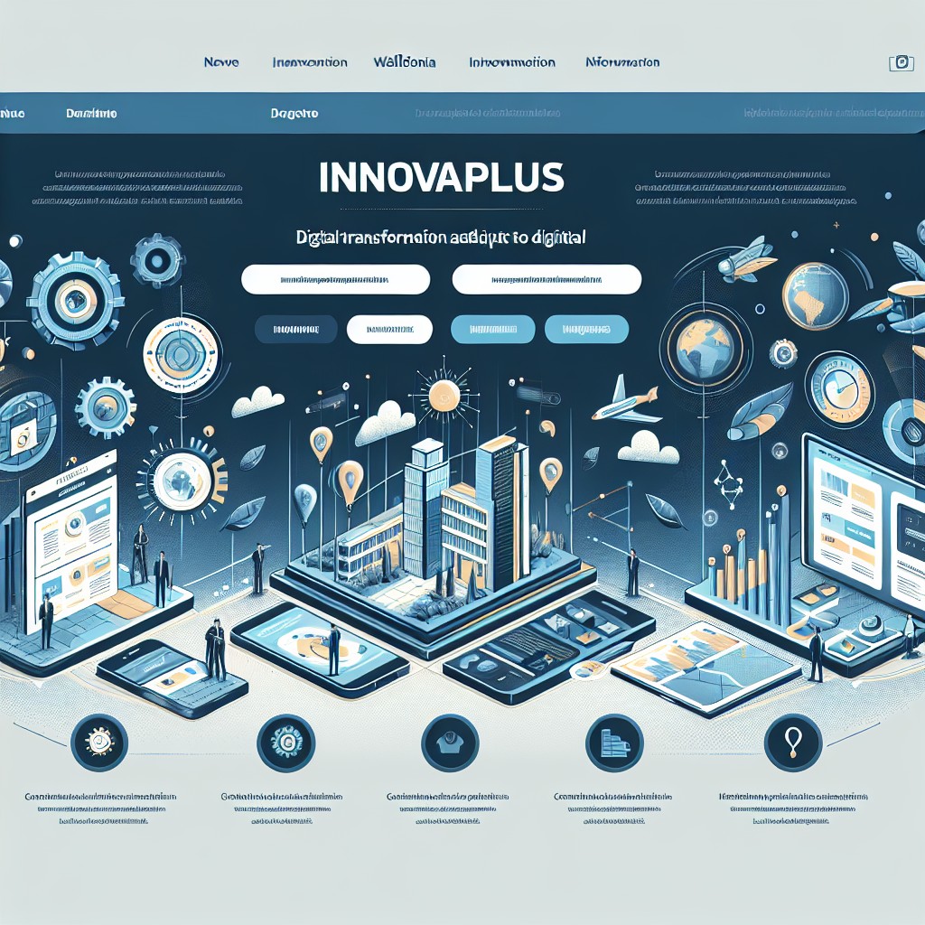 Vue d'ensemble d'un site web attractif avec branding Innovaplus, représentant la transformation numérique des entreprises en Wallonie.