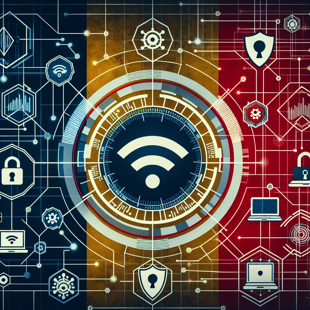 Image représentant la transition numérique en Belgique, illustrée par des symboles de connectivité et de sécurité numérique.