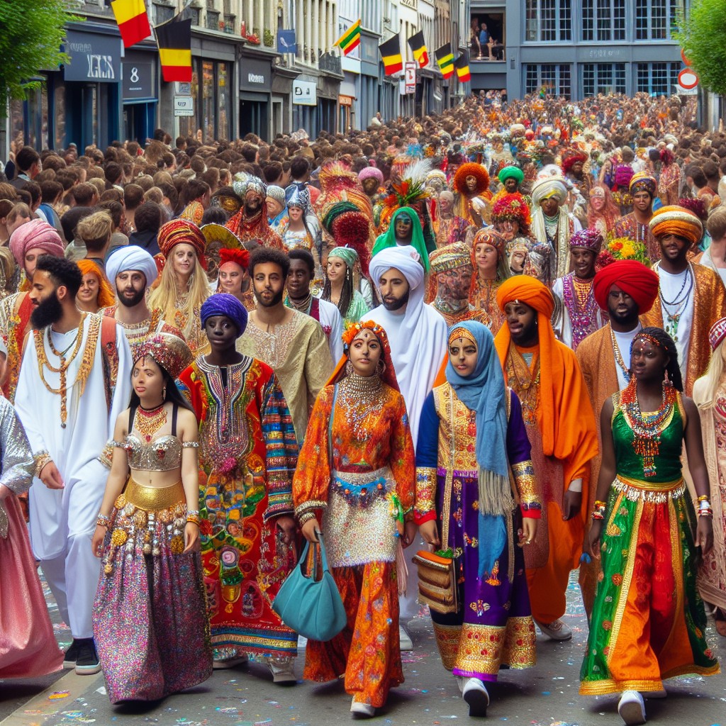 Une parade vibrante pleine de couleurs et de costumes traditionnels lors de la Fête de Wallonie à Liège.