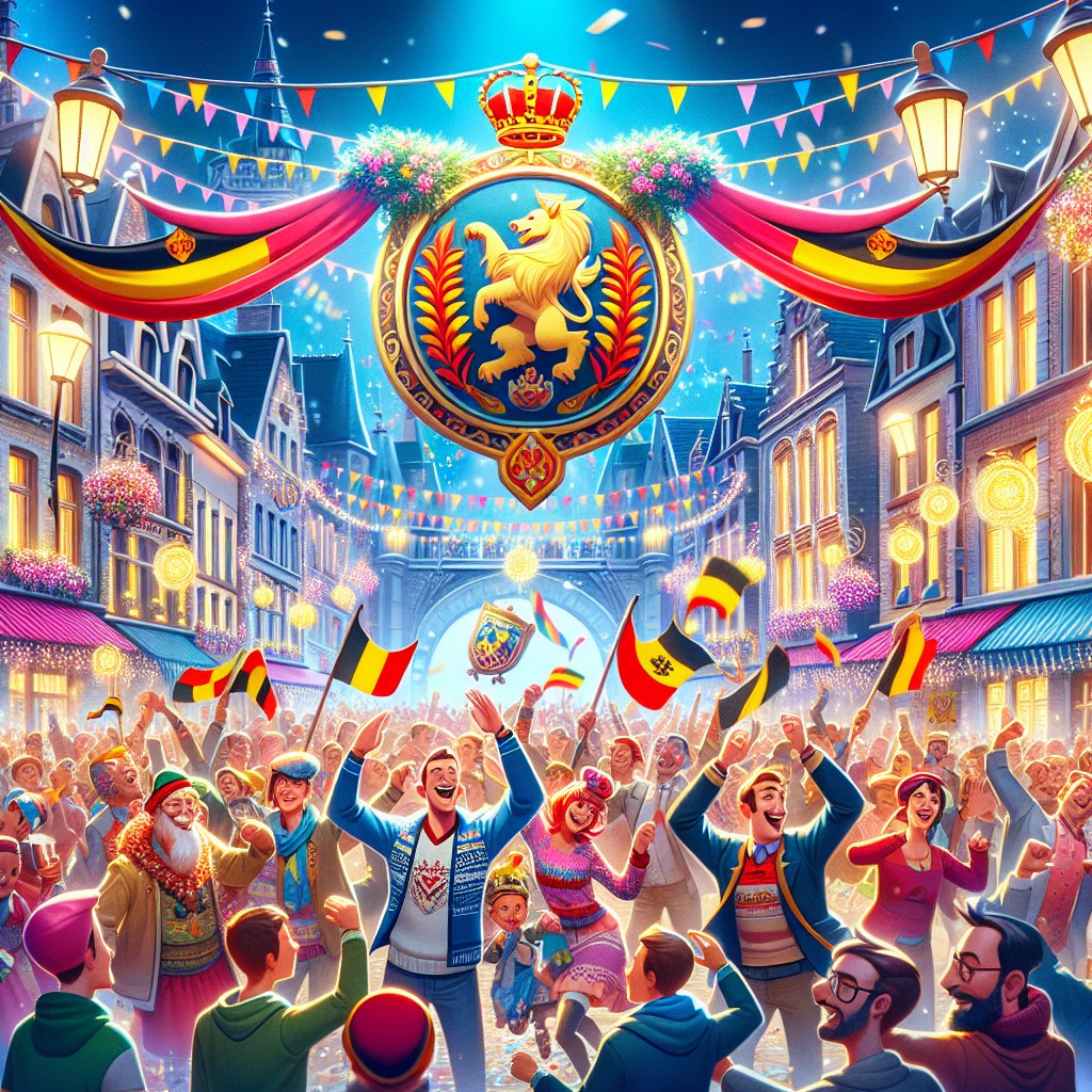 Célébration animée des Fêtes de Wallonie à La Louvière, avec foule colorée et festivités.
