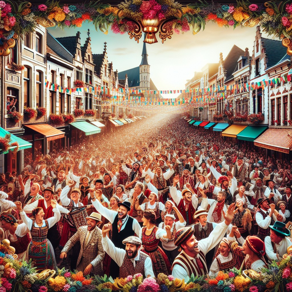 Scène animée d'un festival en Wallonie, remplie de couleurs et de joie, capturant l'essence des célébrations locales.