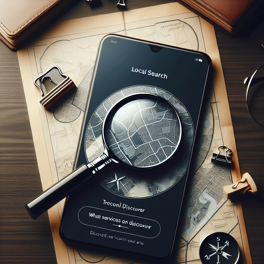 Image de couverture représentant des cartes et une loupe, symbolisant la recherche locale et la découverte de services dans votre région.