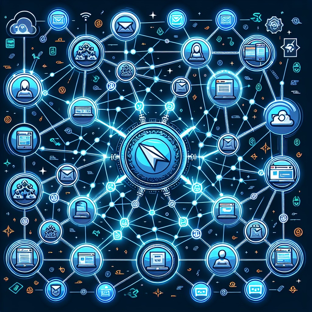 Illustration de backlinks connectant différents sites web, symbolisant le réseau d'Internet et l'importance des liens en SEO.