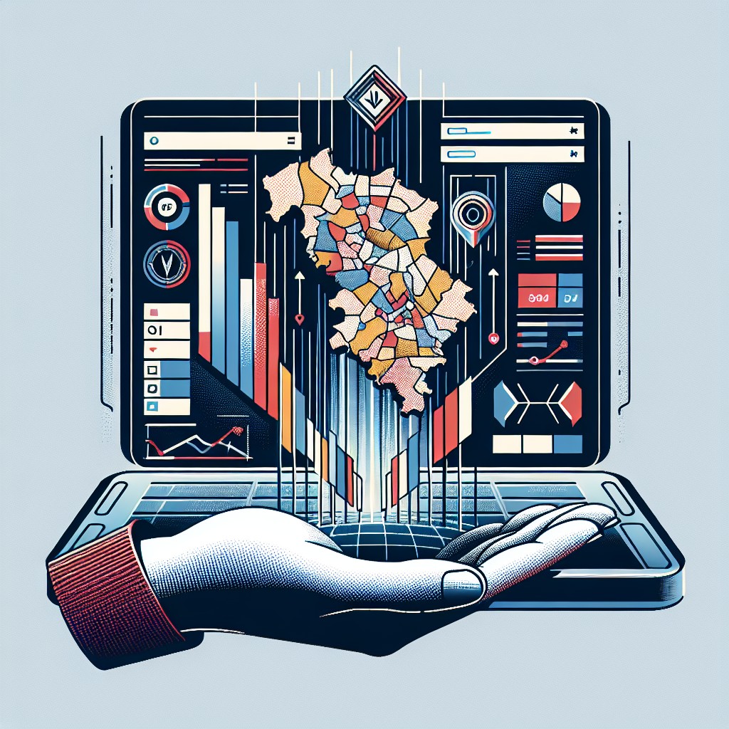 Image depicting a modern digital landscape with website design elements and maps of Wallonia.