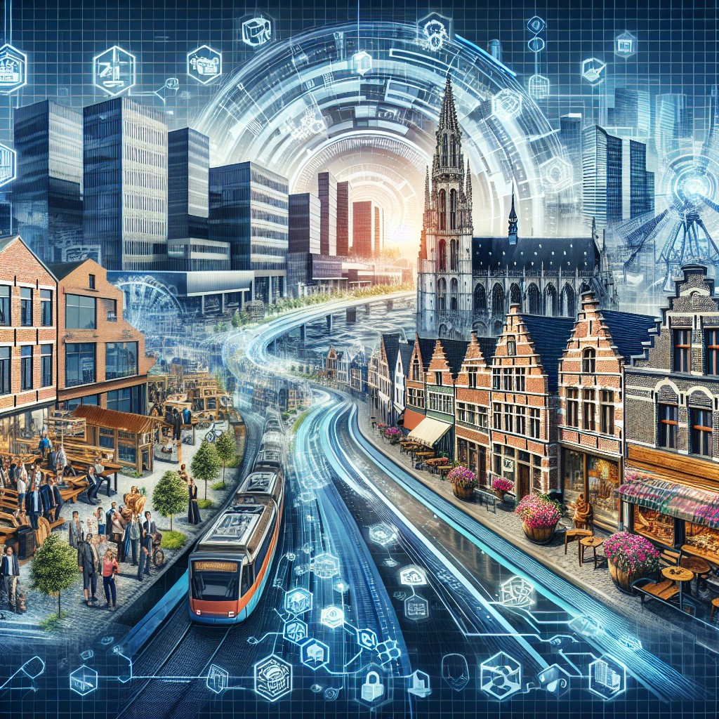 Vue panoramique de la transformation numérique en Belgique, avec des éléments technologiques et culturels.