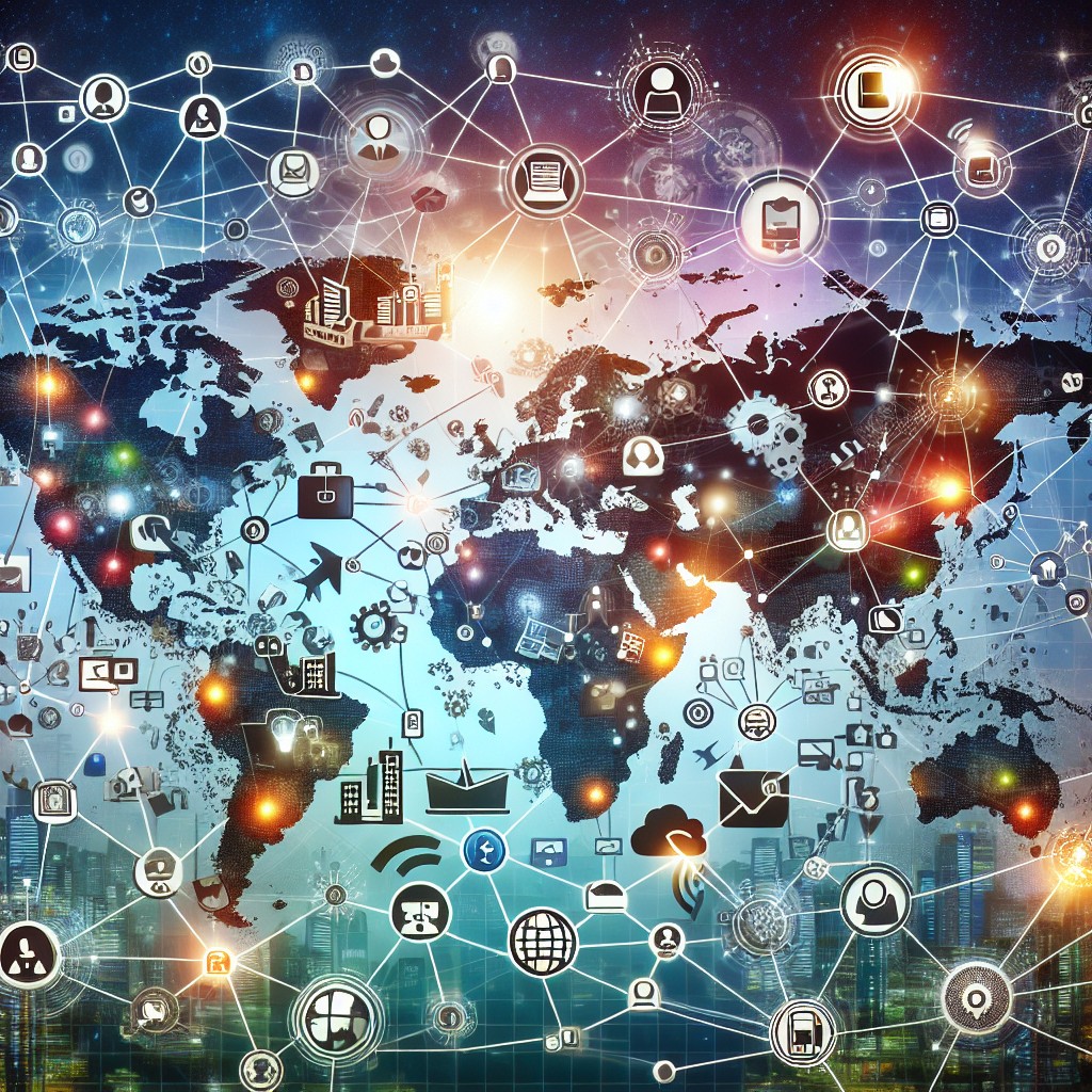 Une illustration de réseaux sociaux connectant plusieurs petites et moyennes entreprises au niveau mondial.