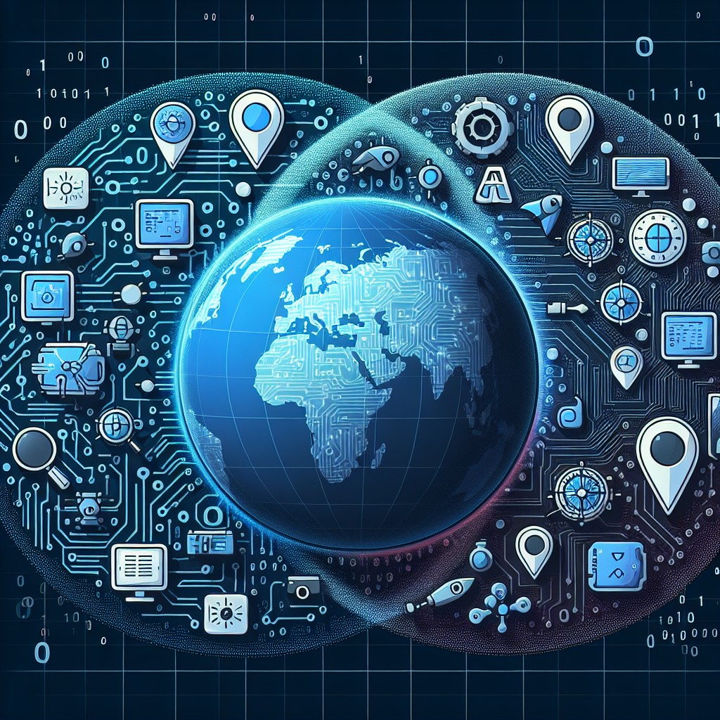 Une illustration montrant l'intersection de l'intelligence artificielle et des résultats de recherche géolocalisés.