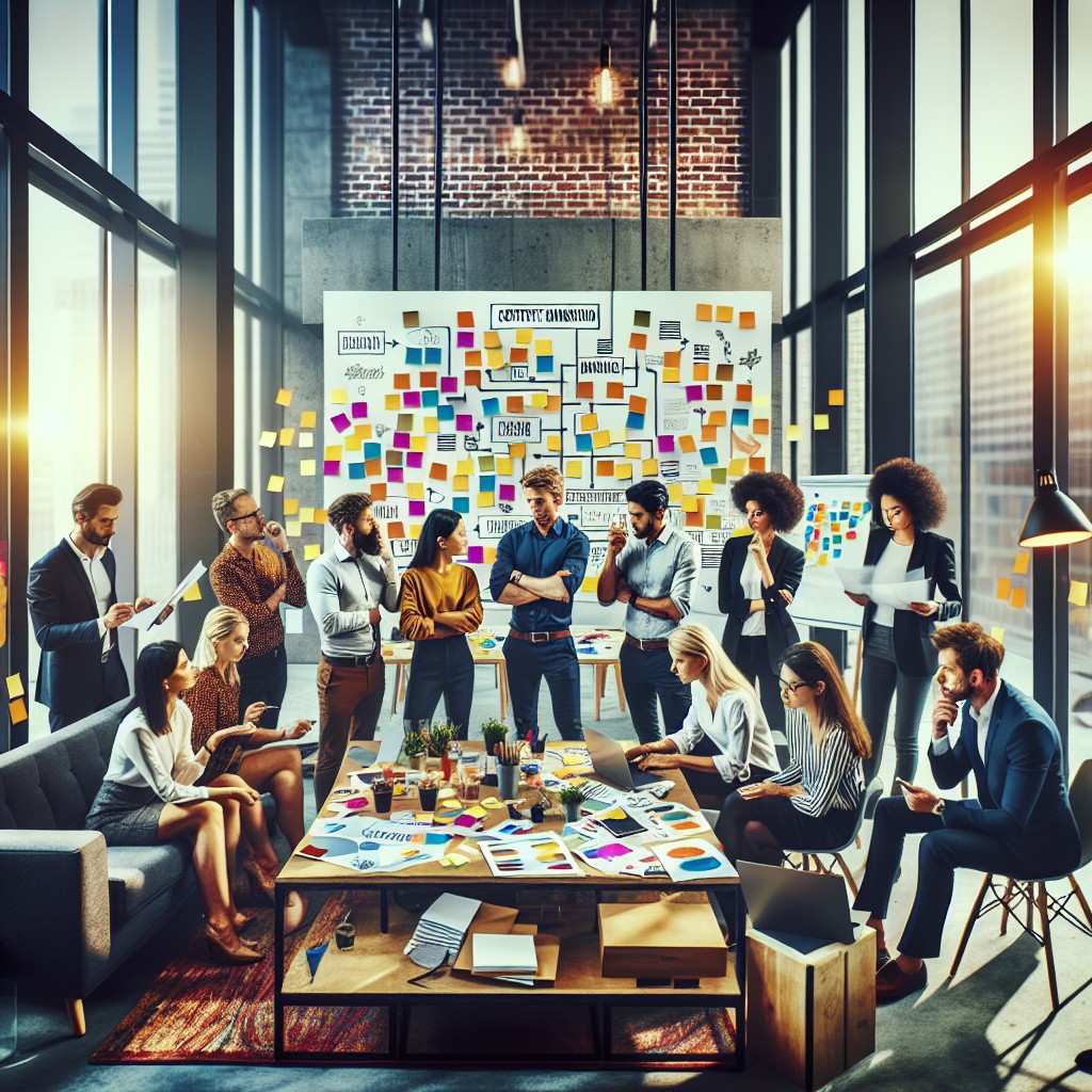 Une image représentant des professionnels belges collaborant sur une stratégie de marketing de contenu innovante.