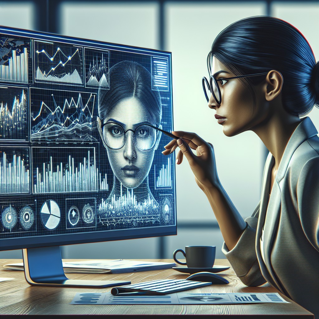 Image de couverture représentant un auditeur analysant des graphiques de performance d'une entreprise sur un ordinateur moderne.