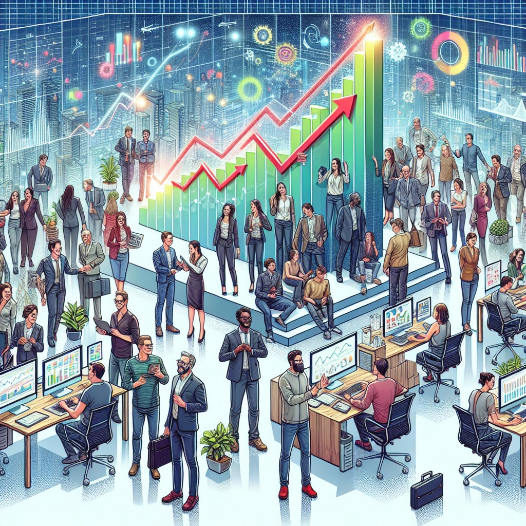 Une illustration montrant un ensemble de startups bénéficiant de soutien avec des graphiques de croissance.