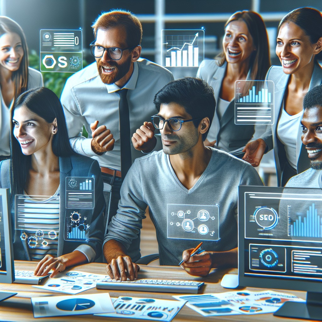 Image de couverture montrant des professionnels du marketing digital travaillant sur l'optimisation SEO de contenu en Belgique.