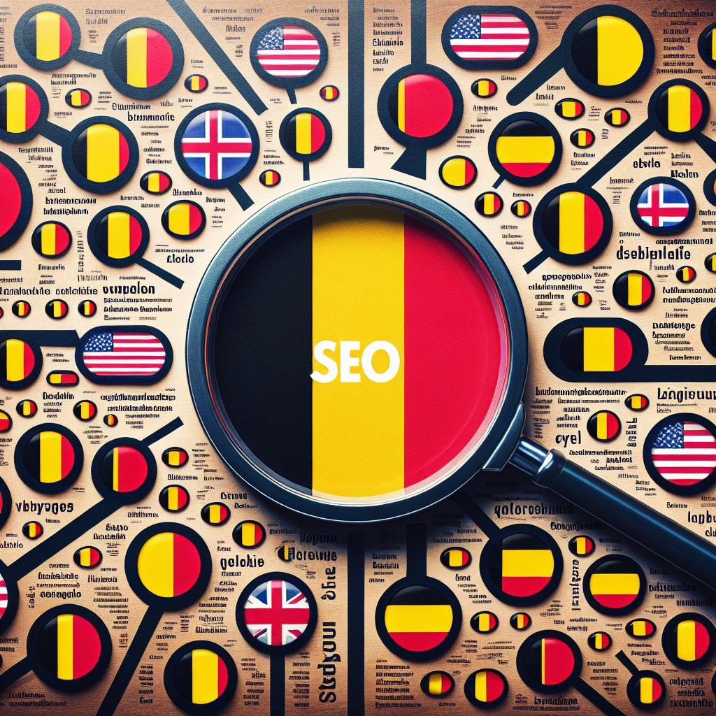 Image de couverture montrant les mots-clés SEO avec des drapeaux belges pour représenter le contexte multiculturel du marché.