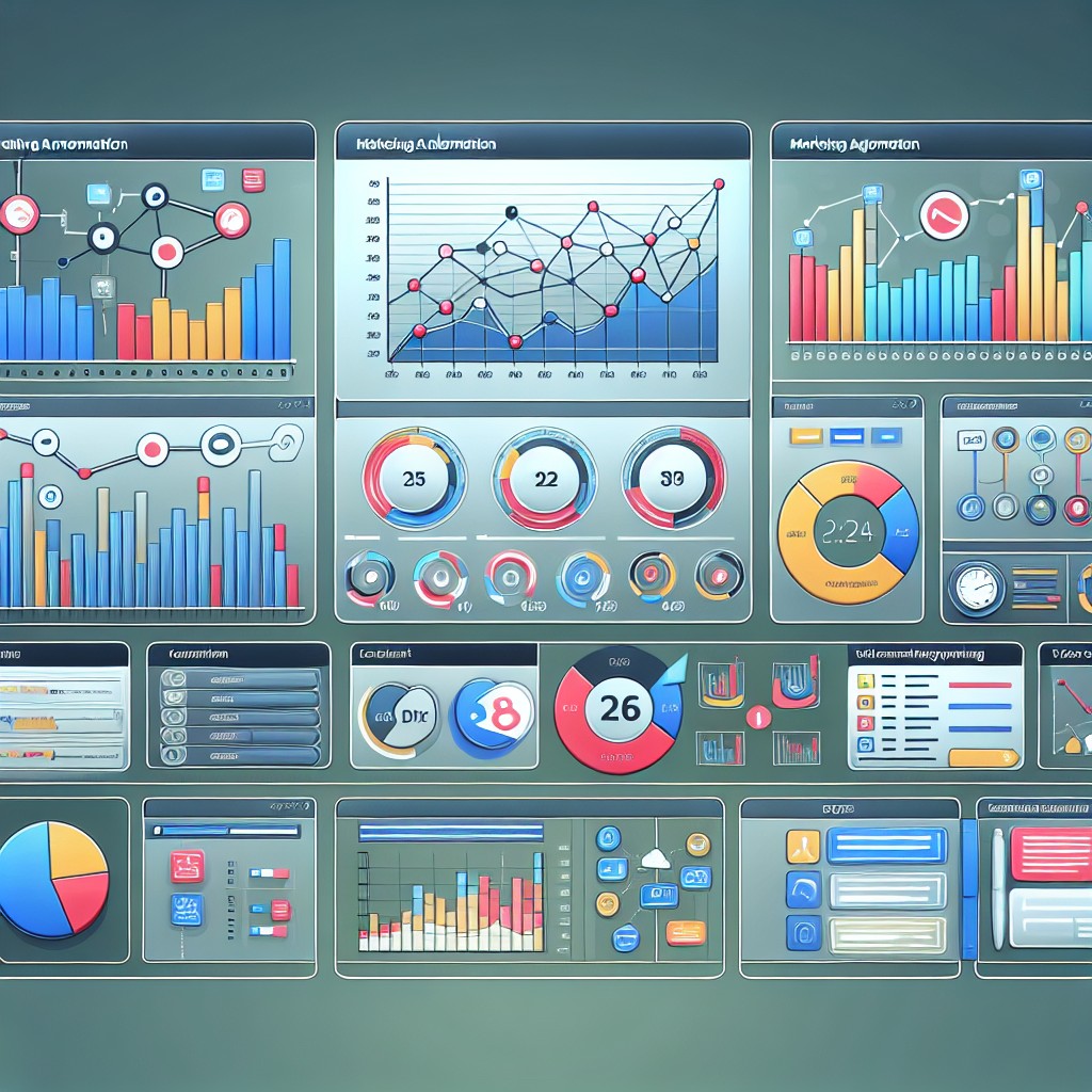 Illustration d'un tableau de bord de marketing automation avec graphiques et notifications