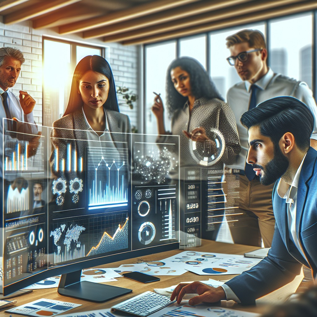 Image d'une PME moderne analysant des données numériques sur un écran d'ordinateur, illustrant l'impact du marketing digital.