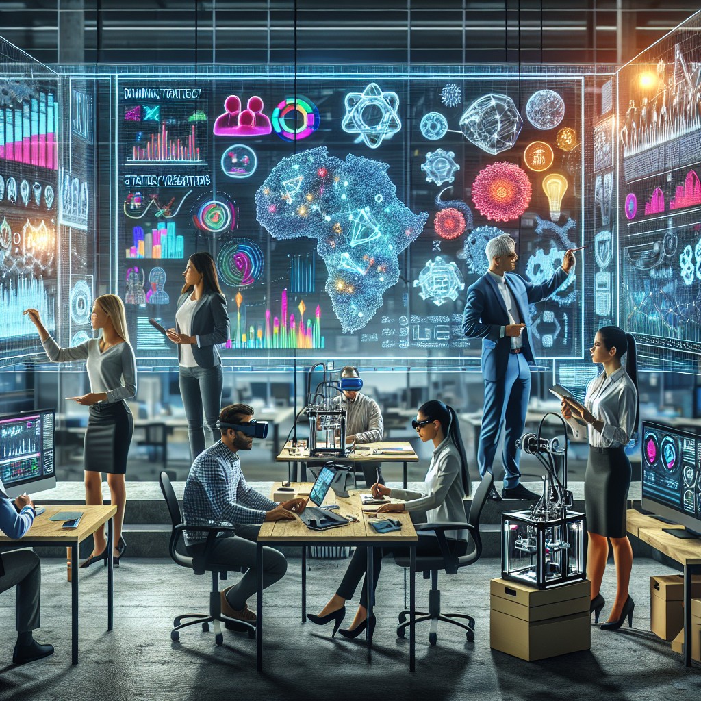 Une PME se transformant avec des outils digitaux modernes, montrant dynamique et innovation.