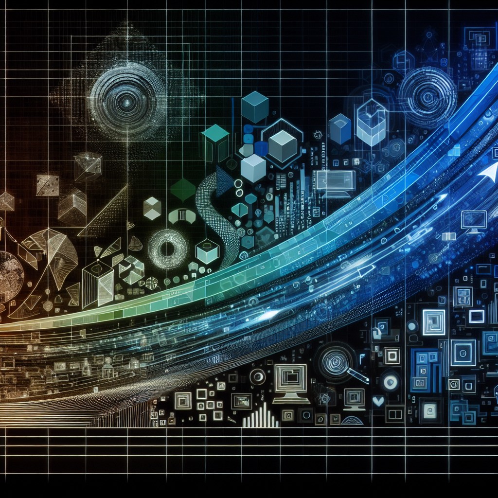 Illustration abstraite représentant l'évolution et l'importance de la présence digitale en 2024.