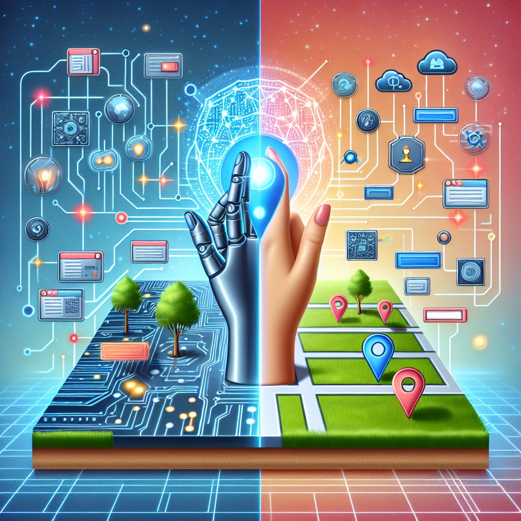 Illustration représentant l'intersection entre intelligence artificielle et référencement local.