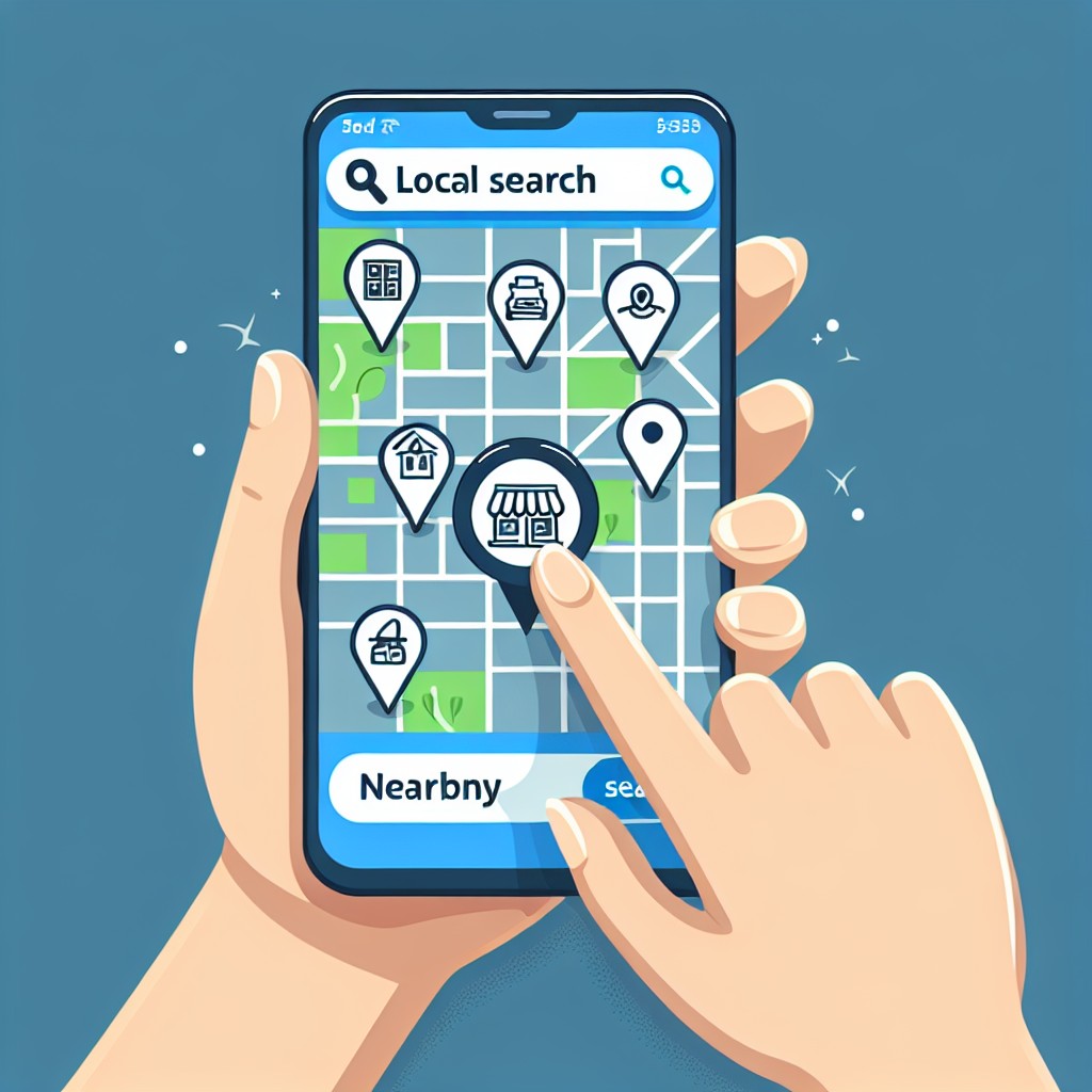 Vue illustrant une recherche locale sur un smartphone montrant des entreprises à proximité