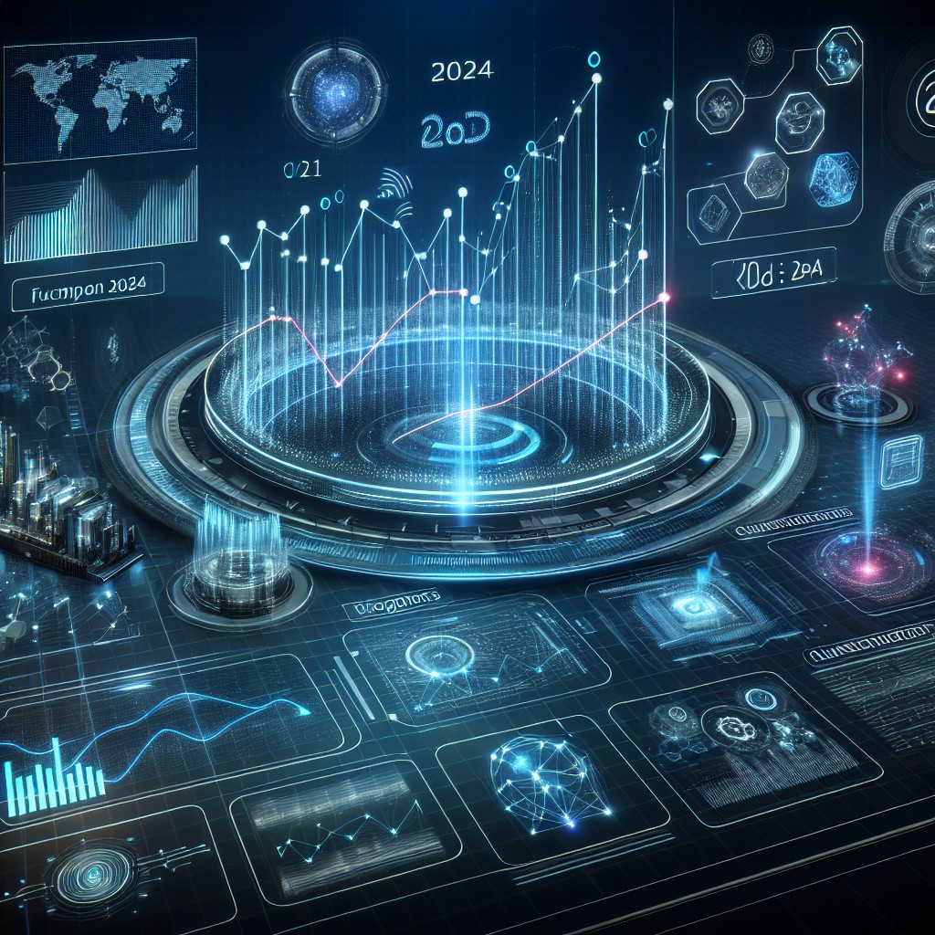 Un graphique illustrant l'évolution rapide des technologies numériques en 2024 avec des éléments futuristes.