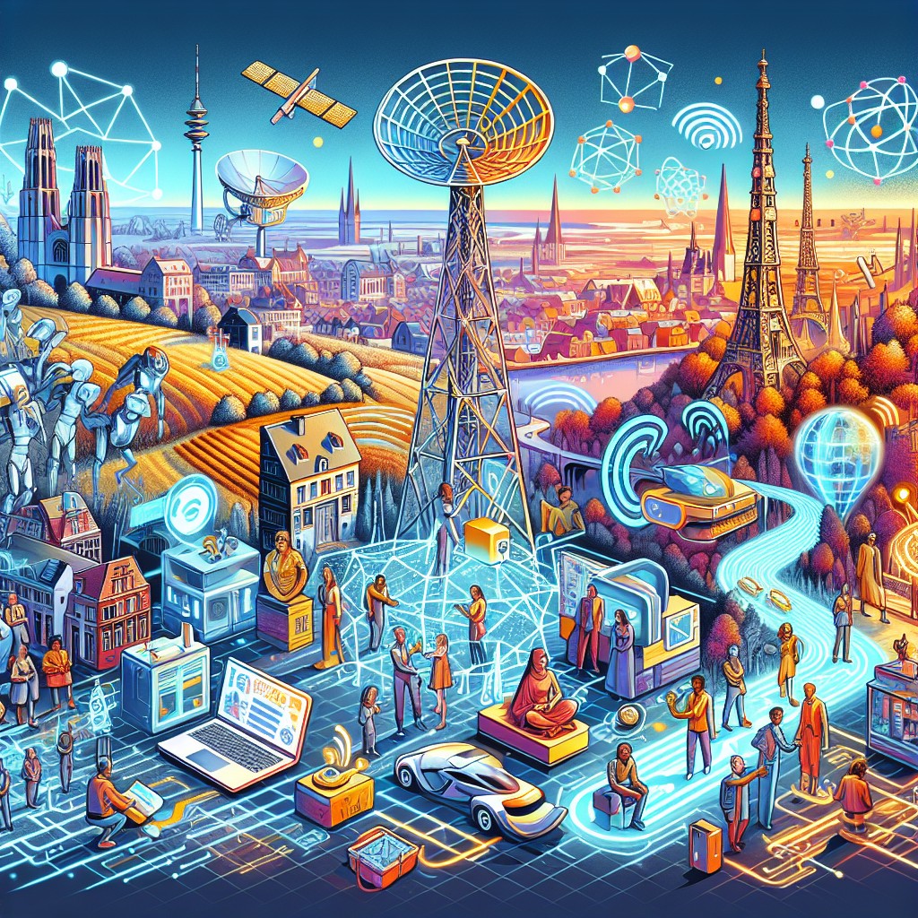 Image illustrant la transition technologique en Belgique, avec des éléments symboliques comme les réseaux, le digital et l'innovation.