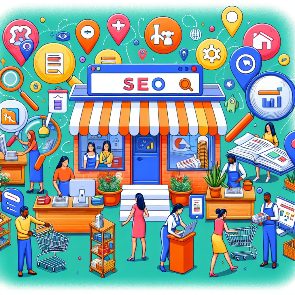 Une illustration moderne d'une petite entreprise atteignant de nouveaux clients en ligne grâce à des stratégies SEO efficaces.