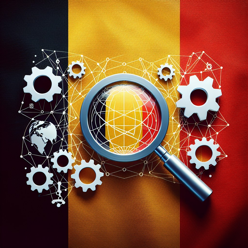 Image de couverture montrant des symboles de SEO avec des drapeaux belges en arrière-plan