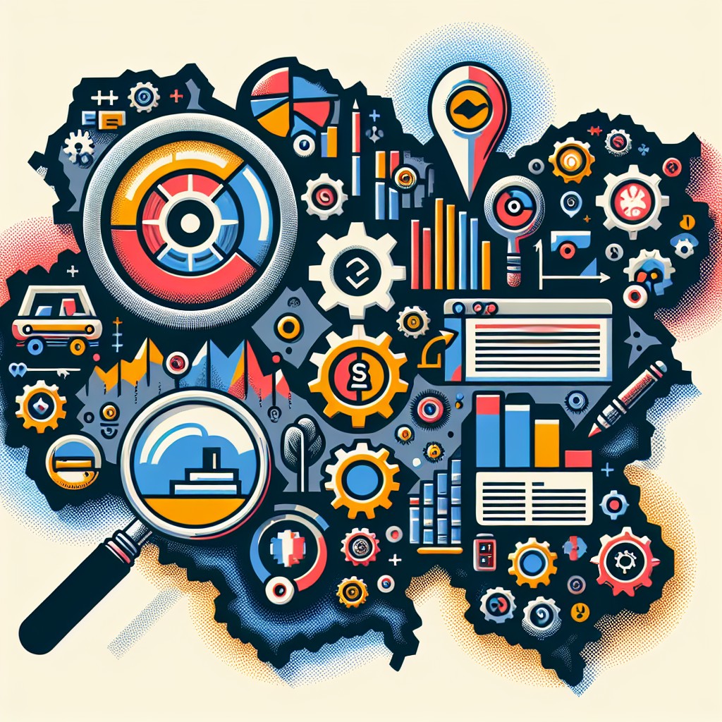 Image d'une carte de la Wallonie avec des éléments représentant le SEO et le marketing en ligne.