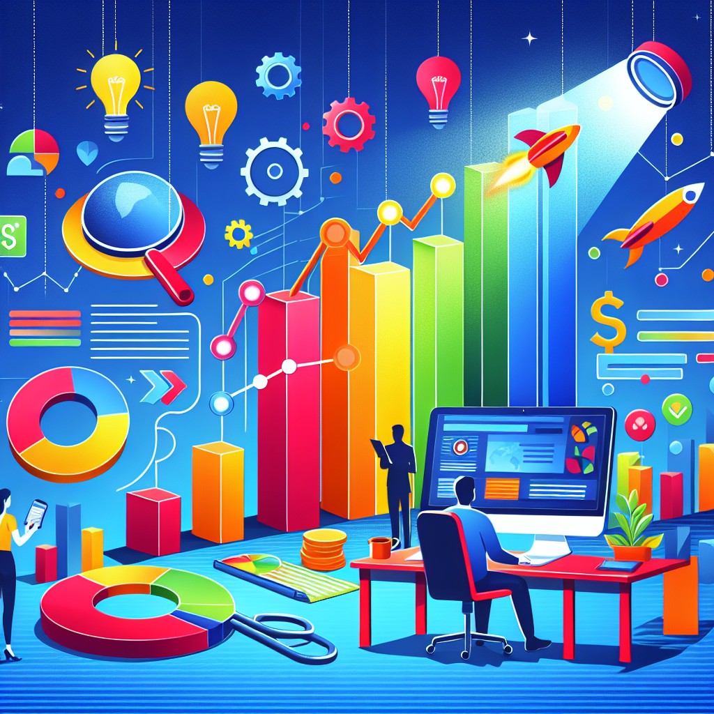 Graphique coloré illustrant l'amélioration de la visibilité d'une entreprise sur Internet grâce au SEO