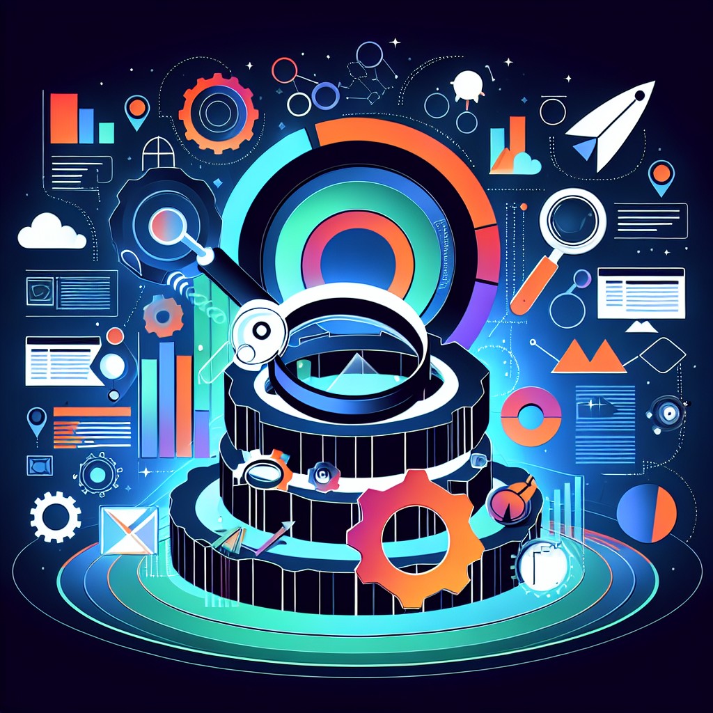 Illustration abstraite représentant les concepts fondamentaux du référencement technique pour améliorer la visibilité en ligne.