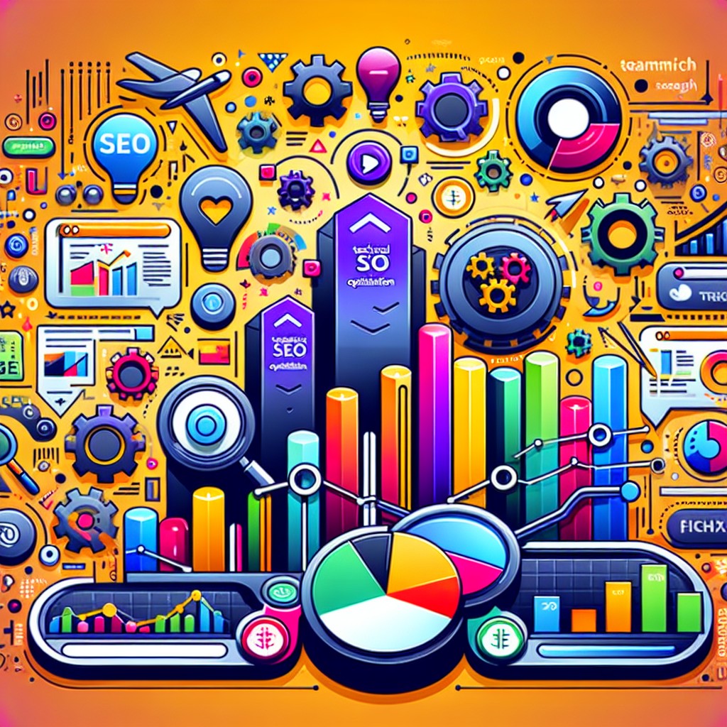 Graphique coloré illustrant l'optimisation SEO technique et son impact sur les résultats de recherche