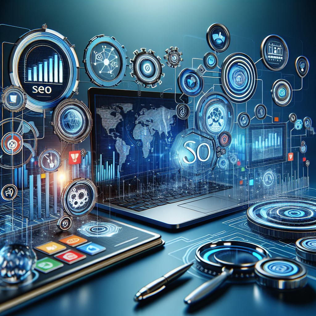 Image de couverture montrant une stratégie de contenu numérique moderne pour l'année 2024, avec des éléments technologiques et de marketing visuel.